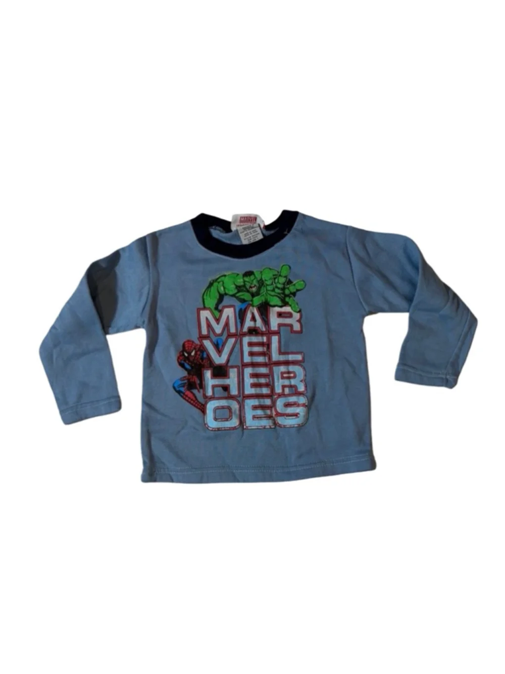 Marvel Heroes Hulk Spiderman Graphic Tee Kids 4T Blue Long Sleeve Y2K Cartoon